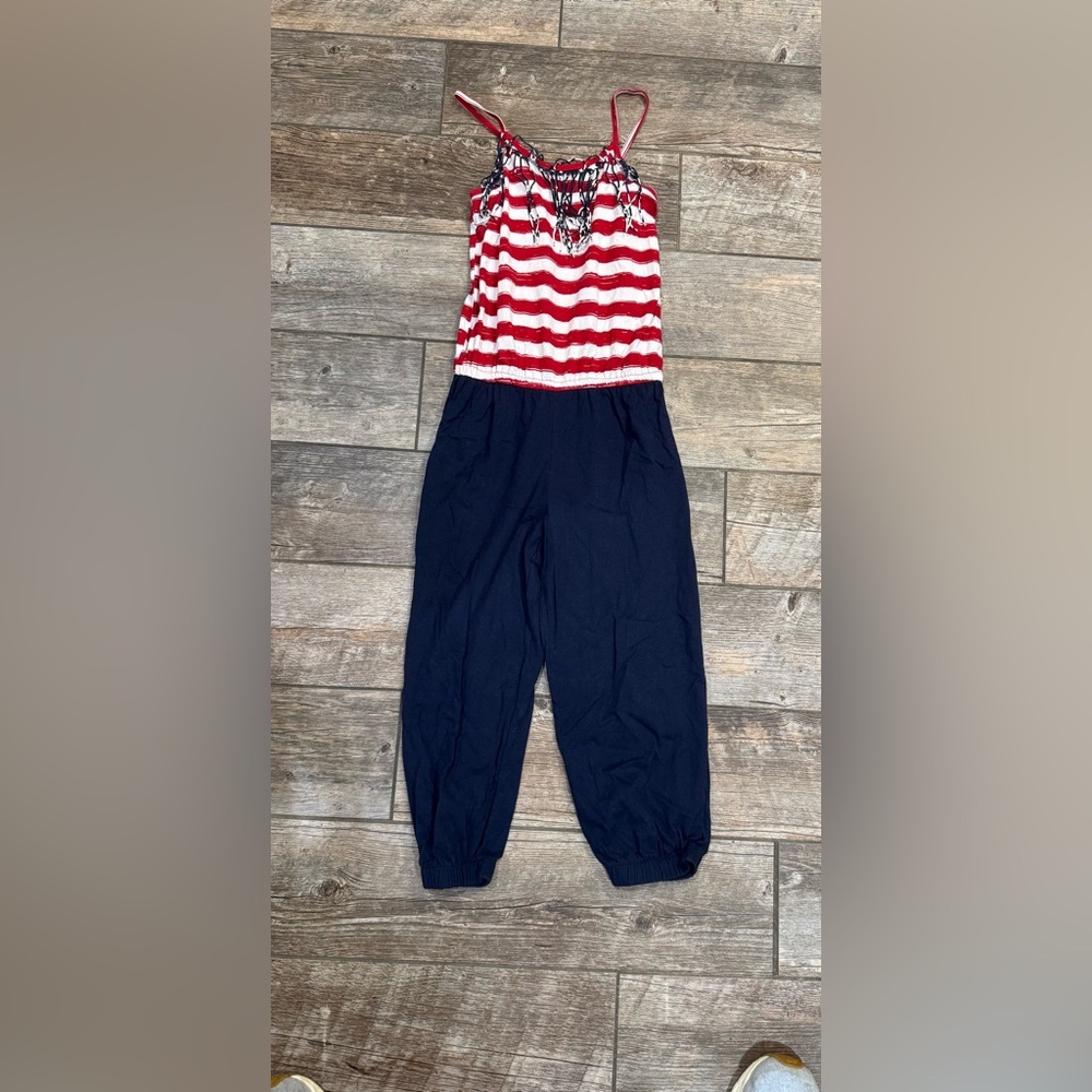 Place Red and White Jumpsuit with Chevron Stripes